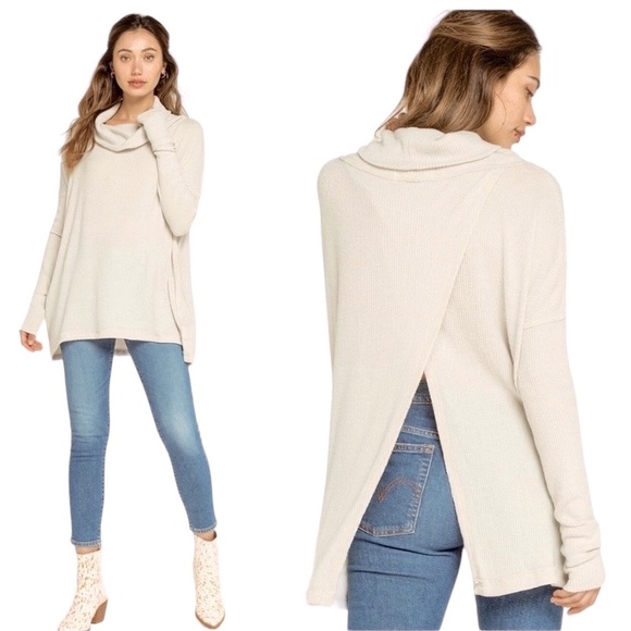 Free People Tops - NEW Free People Juicy Long Sleeve Cowl Neck Split Back Top Stone Cold